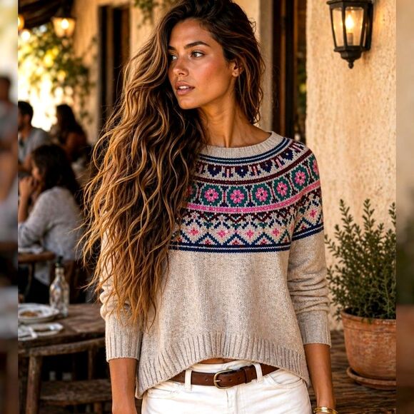 American Eagle Outfitters Sweaters - American Eagle M Wool Blend Aztec Fair Isle Sweater Boho Y2K High Low Pullover